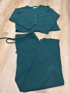 Vintage Victoria's Secret Teal Waffle-Knit Jogger Set  M “missing a button”
